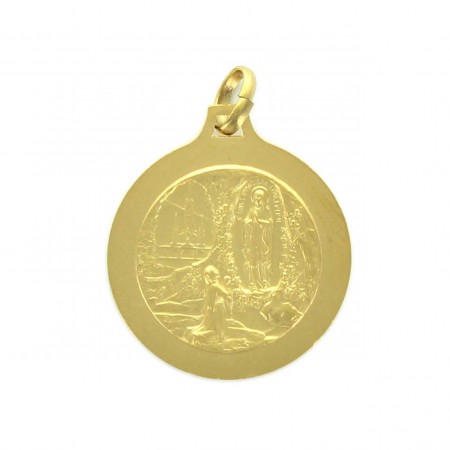 Médaille dorée de la Vierge de Lourdes avec bord diamanté