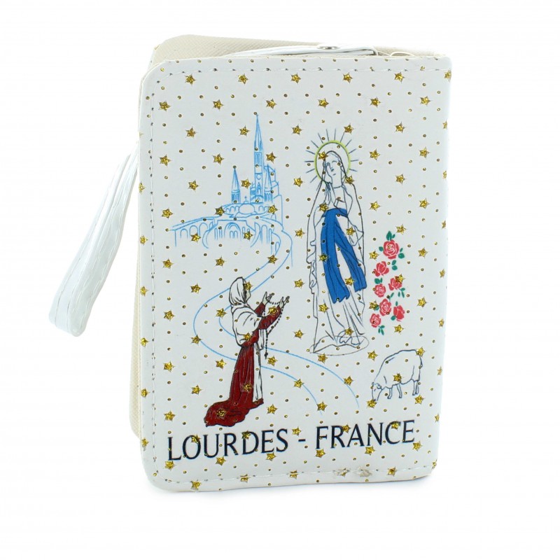 Porte feuille à zip illustré avec la Vierge de Lourdes