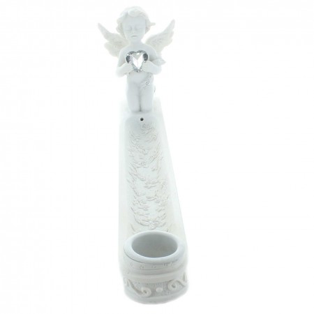 Incense holder with white angel statue in resin