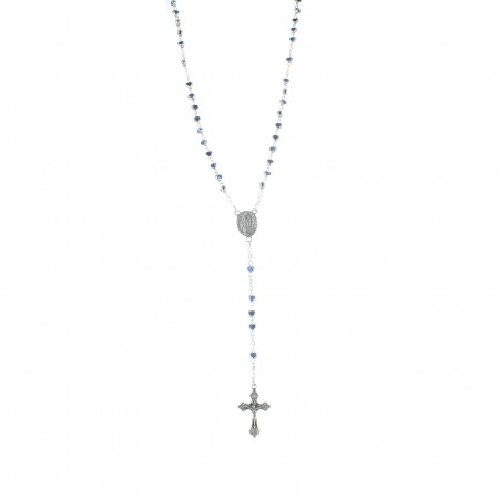 Metal rosary with small white enamelled hearts