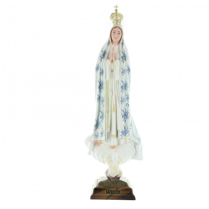 Statue Notre Dame de Fatima avec Manteau décoré de fleurs en résine 45 cm