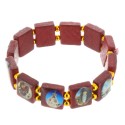 Bracelet religieux images de Saints sur perles carrées en bois