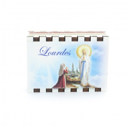 Scatola di fiammiferi con illustrazione dell'apparizione di Lourdes