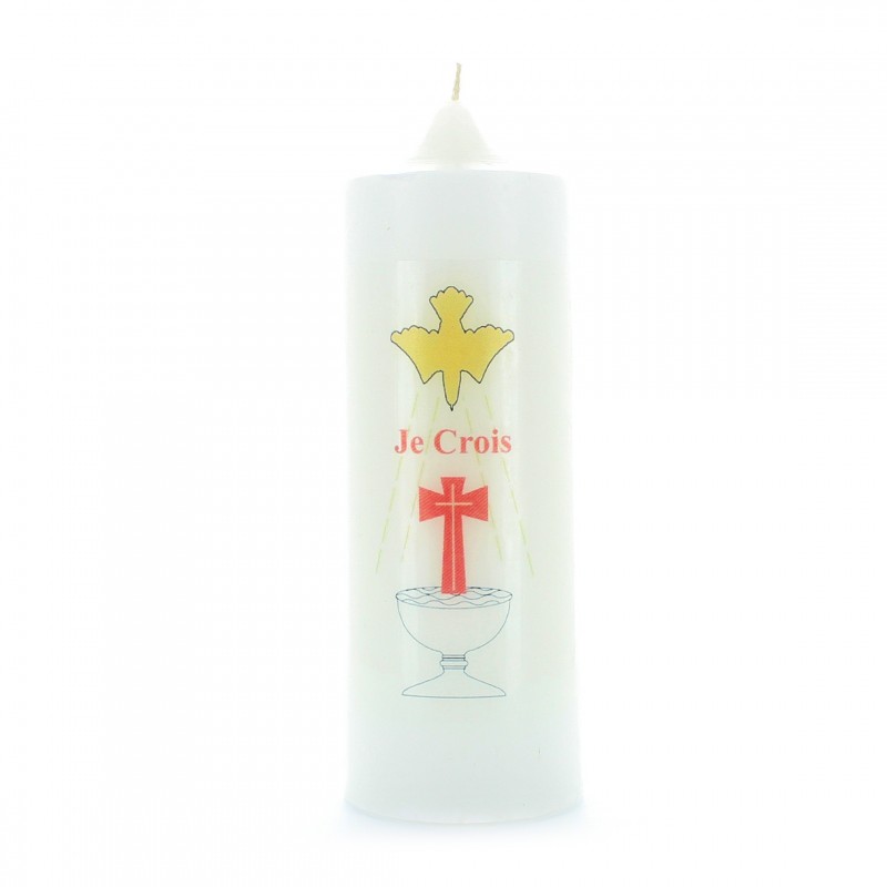 White Baptismal Candle "I believe
