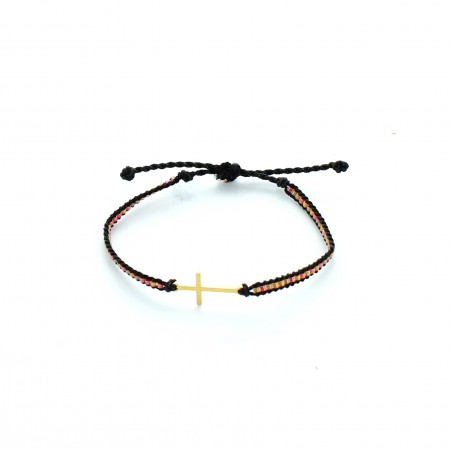 Black bracelet with golden cross