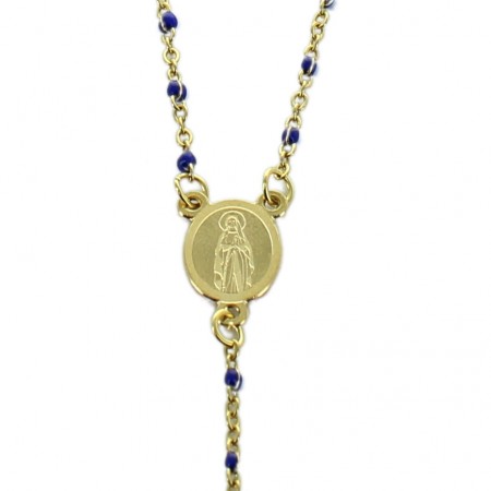 Collier chapelet en Acier doré avec perles bleues