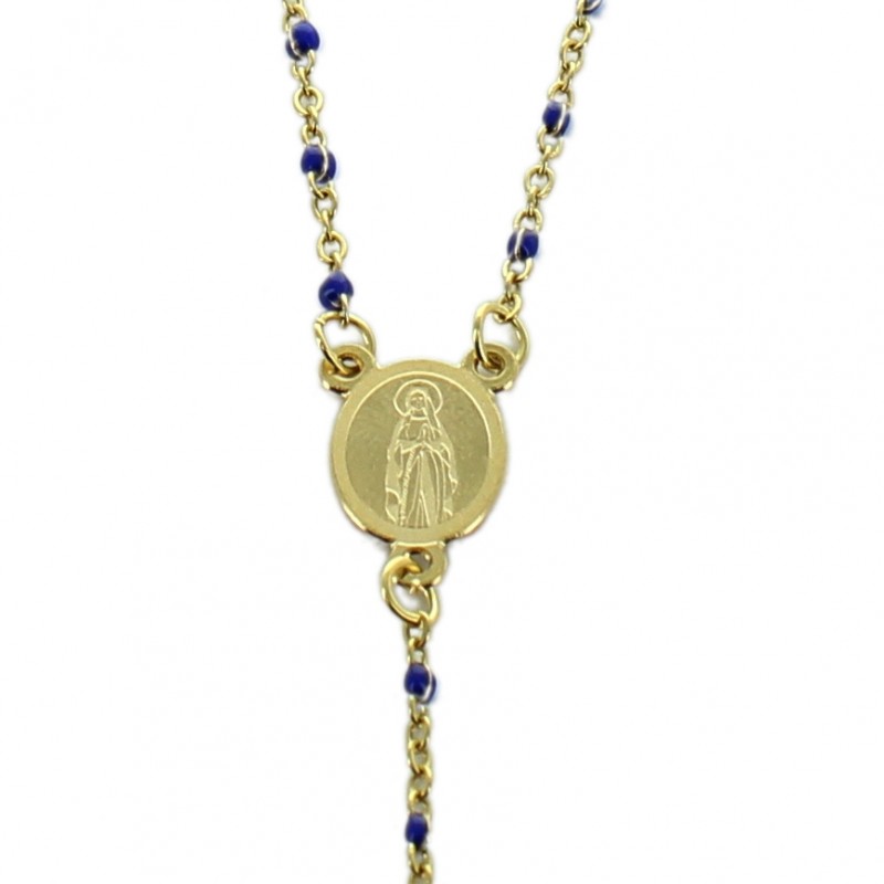 Collana rosario in acciaio placcato oro con grani blu