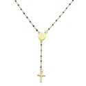 Collana rosario in acciaio placcato oro con grani blu