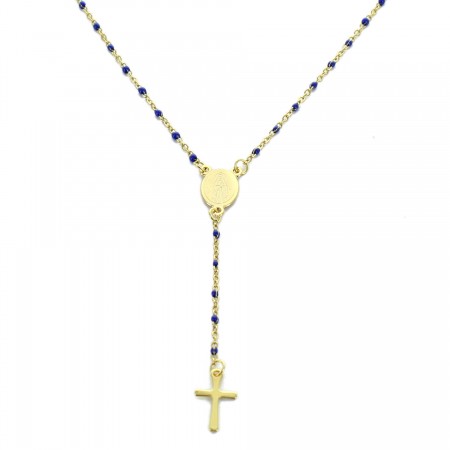 Steel rosary necklace with blue beads