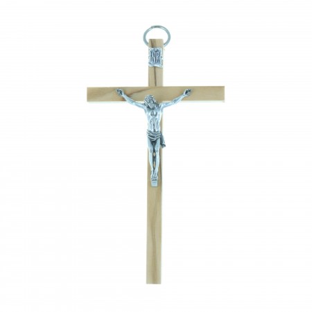 Crucifix en bois d'olivier Christ argenté 13cm