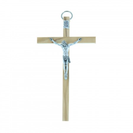 Olive wood crucifix with silver Christ 13cm