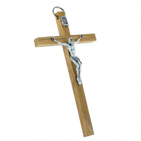 Crucifix en bois d'olivier Christ argenté 13cm
