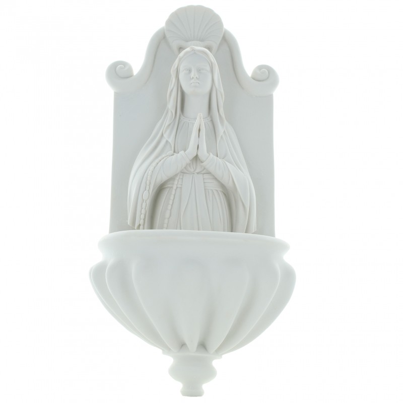 Acquasantiera di Madonna di Lourdes in polvere di marmo 31cm