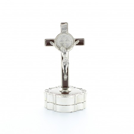 Crucifix on base with silver medal Saint Benoit