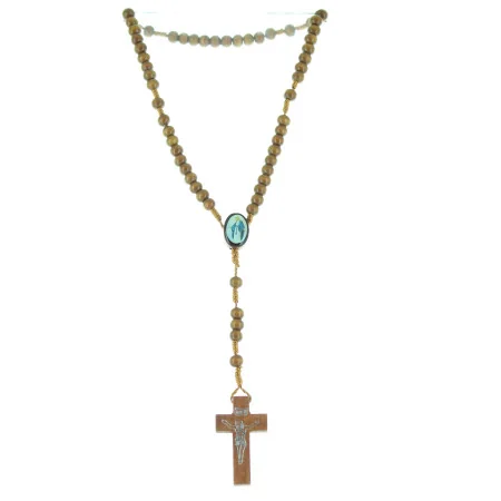Our Lady of Grace Rosary wood grains on cord