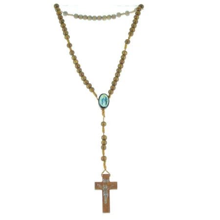 Our Lady of Grace Rosary wood grains on cord