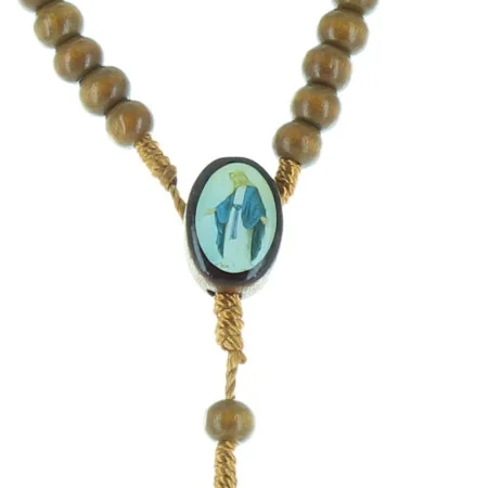 Rosario Madonna Miracolosa grani di legno su cordone