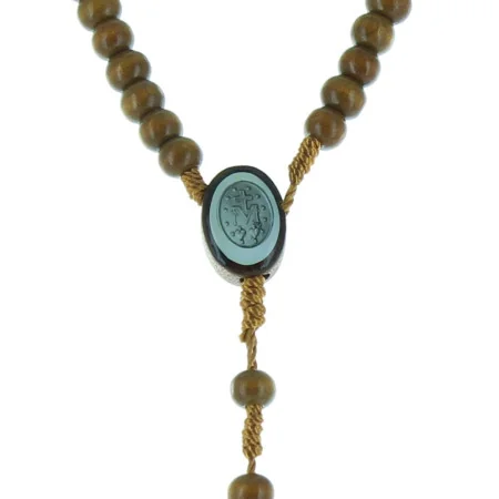 Our Lady of Grace Rosary wood grains on cord