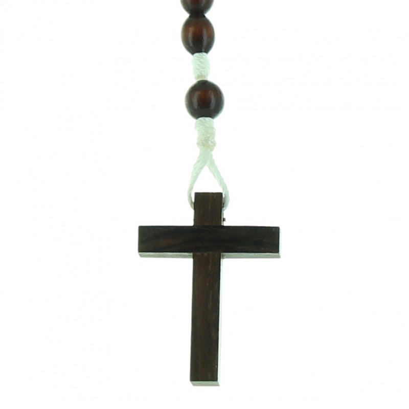 Coconut wood rosary on white cord