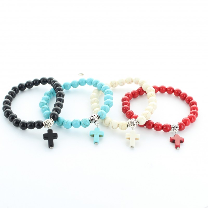 Stone beads bracelet with cross