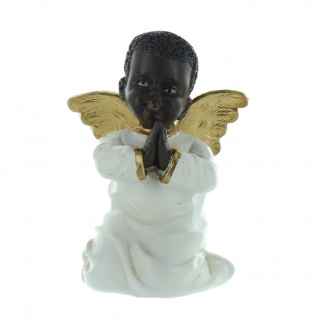 Statua angelo in resina nera, bianca e oro