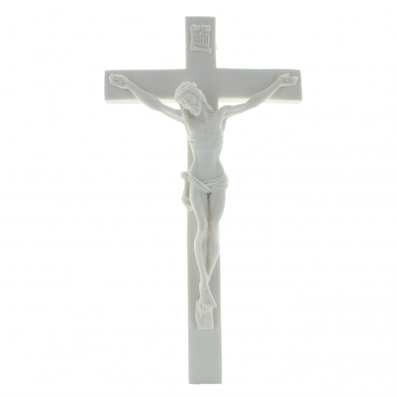 Crucifix to hang in white resin 33cm