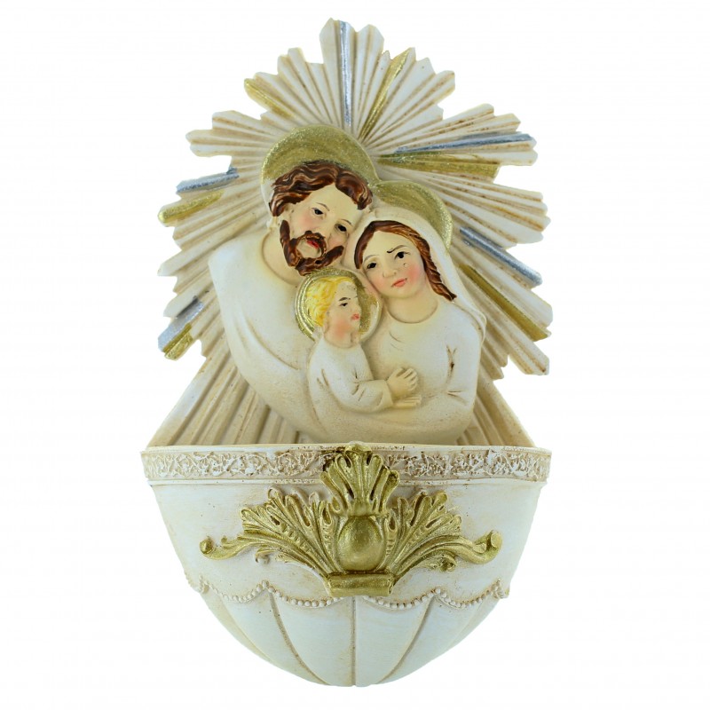 Holy Family water font in white resin
