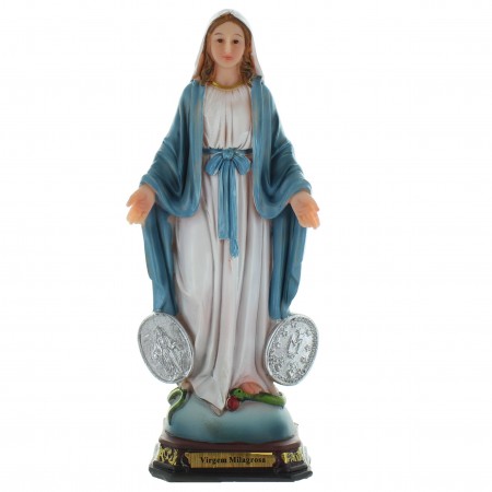 Statue Vierge Miraculeuse 20cm avec 2 médailles