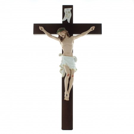 Crucifix bois avec Christ en résine 27cm