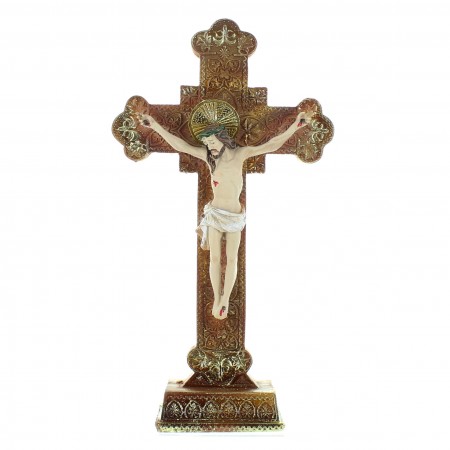 Crucifix en résine avec détails dorés 20cm