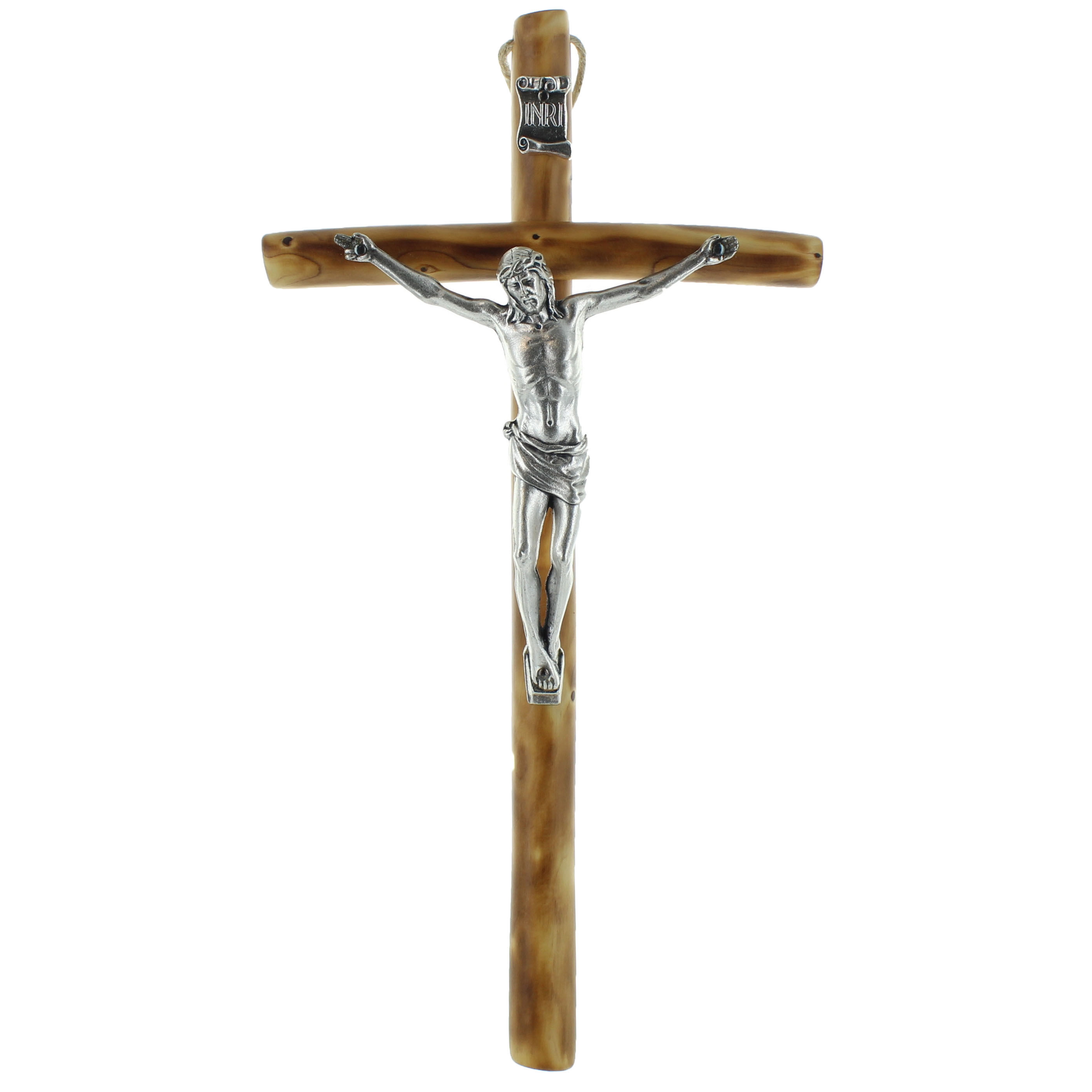 Struttura in Metallo Argentata in Legno dulivo 25 cm Kruzifix in Mogano Stile Moderno Croce da Parete 