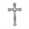 Crucifix blanc et bleu avec Christ argenté