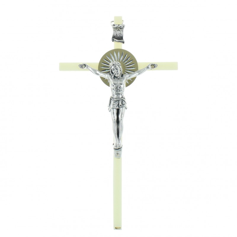 Resin Crucifix with silver Christ 21cm