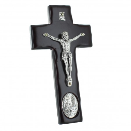 Crucifix en bois avec médaille de l'Apparition de Lourdes