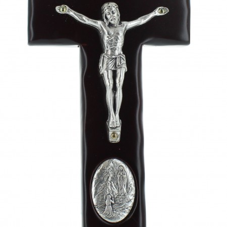 Crucifix en bois avec médaille de l'Apparition de Lourdes