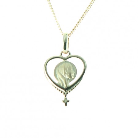Médaille en coeur plaqué or 12mm avec Vierge Marie