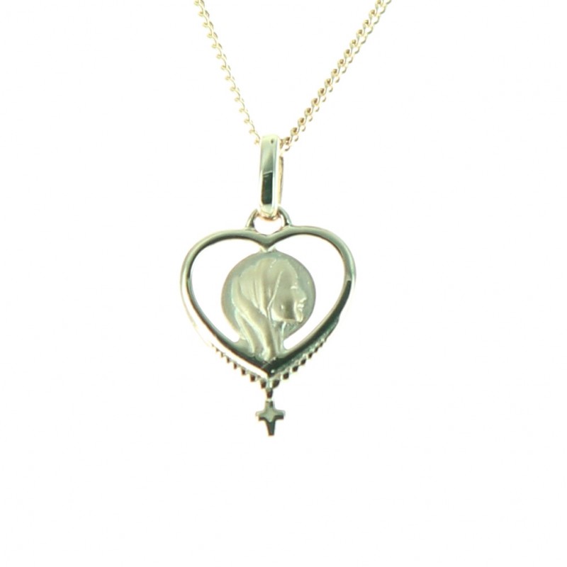 Medaglia a forma di cuore placcato in oro 12mm con la Vergine Maria
