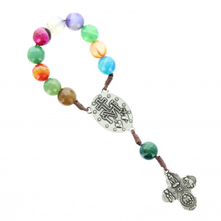 Multi-coloured rosary with agate stones