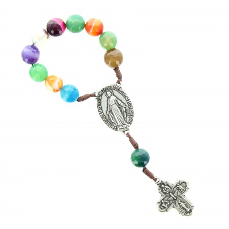 Multi-coloured rosary with agate stones