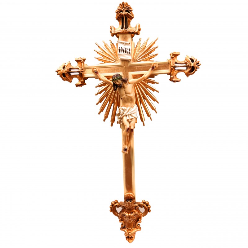 Baroque style Crucifix in gold resin 78cm