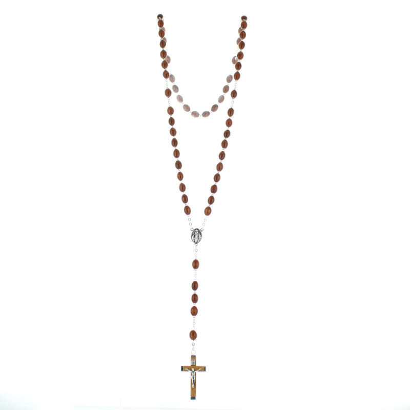 Chapelet De Lourdes En Bois | Grains Ovales, Chaîne Métal Argenté, Article Religieux Chrétien, Livré De Lourdes