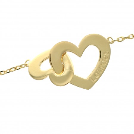 Bracciale Lourdes con doppio cuore placcato oro