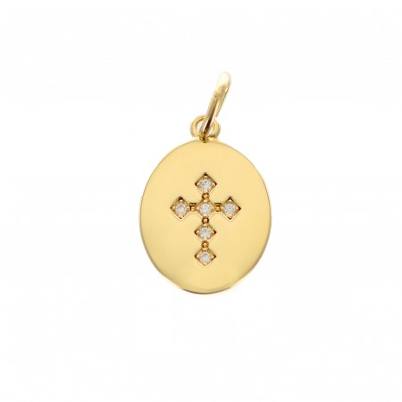 Gold plated medal with cross 15mm