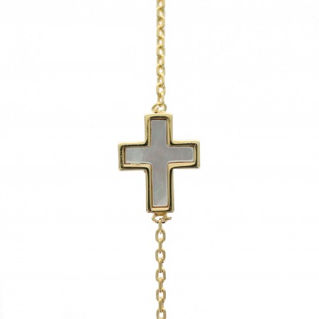 Bracelet plaqué or avec croix religieuse en nacre