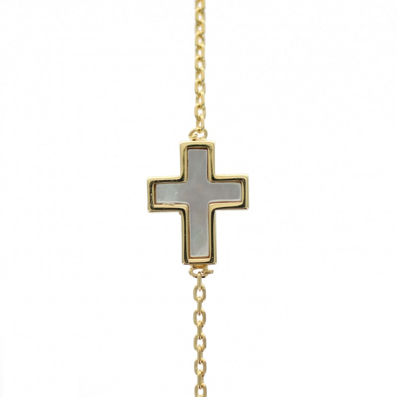 Gold plated bracelet with mother of pearl religious cross