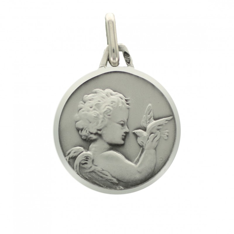Medaglia d'argento di un angelo con colomba 16mm