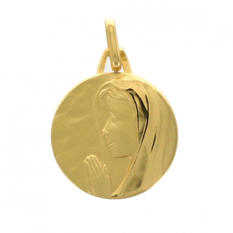 Medaglia placcata in oro 16mm con la Vergine di profilo
