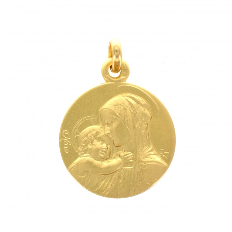 Médaille en plaqué or 18mm avec Vierge à l'enfant