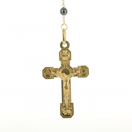 Combat rosary Valiant center piece in hematite and gold plated