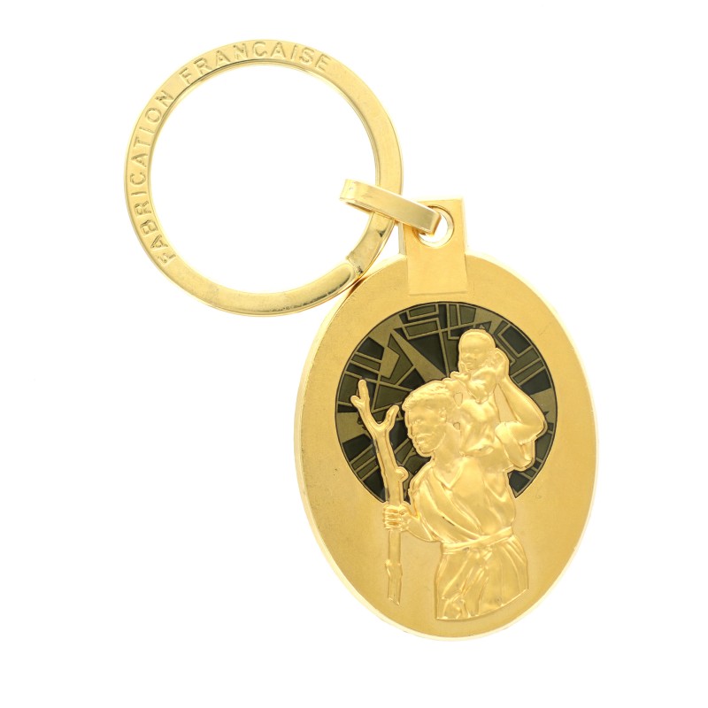 Porte-clé Saint Christophe en métal doré